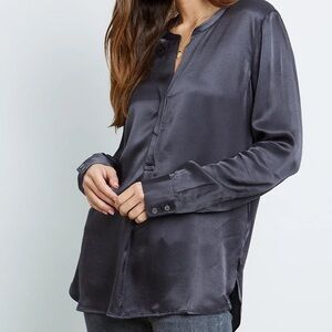 RAILS Grey Slate Satin Blouse NWT